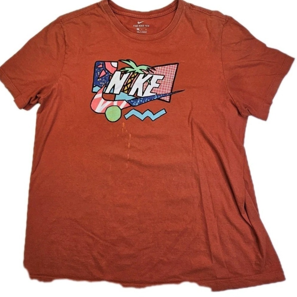Nike Mens XL Graphic Tee Burnt Orange Retro 80s 90s Palm Tree‎ Logo T-Shirt